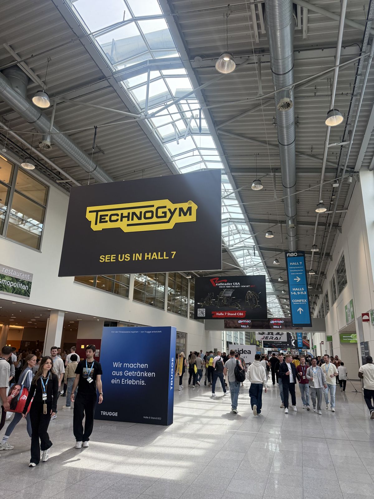 Technogym banner over the FIBO hall