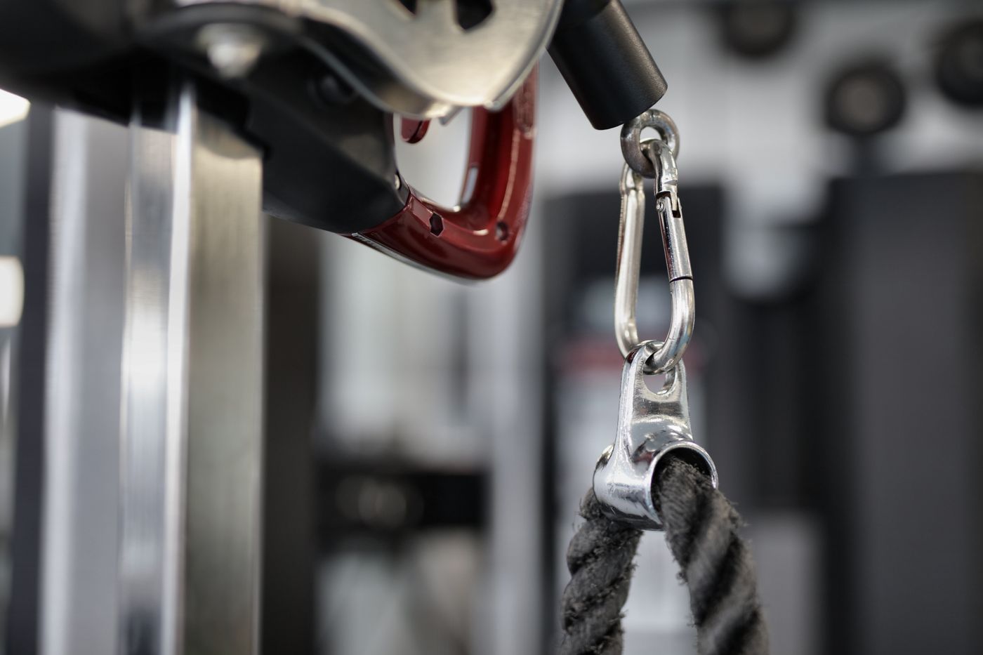 Rope attachment hanging from a cable machine